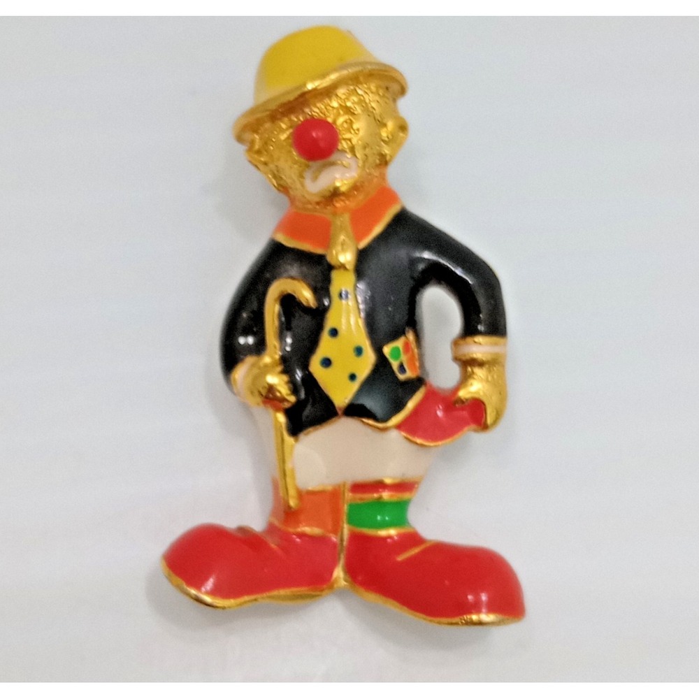 Vintage Clown Brooch Enamel‎ Gold Tone Figural Circus Pin 1 1/2 Inch - Picture 2 of 8